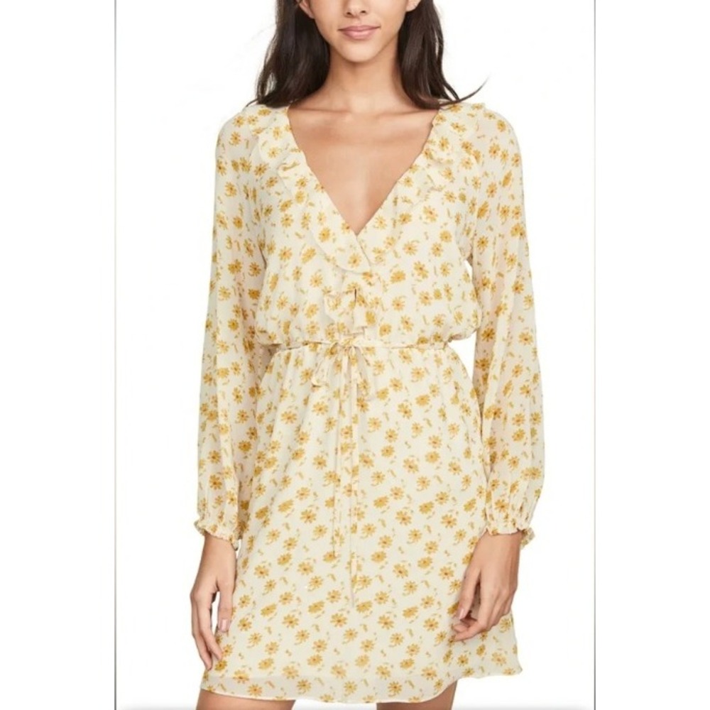 Joie Womens Silk Floral Ruffle Mini Dress Cream Yellow XS